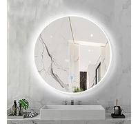 Specchio per il trucco illuminato a LED con sensore touch a 3 colori dimmerabile cornice in lega di alluminio elegante finitura bianca 80 x 80 cm ideale per bagno e vanità.