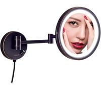 Specchio per Il Trucco Illuminato da 8,5 Pollici, Specchio di Ingrandimento 3X / 5X / 7X / 10x con Luce A LED, Specchio da Barba da Trucco A Parete Estensibile da Bagno con Spina del, Black, 5X