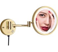 Specchio per Il Trucco Illuminato da 8,5 Pollici, Specchio di Ingrandimento 3X / 5X / 7X / 10x con Luce A LED, Specchio da Barba da Trucco A Parete Estensibile da Bagno con Spina del, Gold, 5X