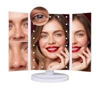 Specchio Per il Trucco Illuminato, Specchio Cosmetico per Vanità a 21 Luci a LED, Touch Screen Con Ingrandimento Triplo Ingrandimento 2X 3X 10X, Rotazione Libera di 180 °, Doppio Alimentatore Bianco
