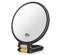 Specchio per il trucco portatile con ingrandimento 30X - Doppia faccia 1X/30X con manico rotante a 360°, pieghevole e portatile per viaggi, rifinizione delle sopracciglia, design a cartone animato, co