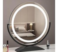 Specchio per Il Trucco Rotondo A LED, Φ30/40/50 / 60 Cm Grande Specchio da Toeletta con Luci, Specchio Illuminato Ad Alta Definizione Specchio da Toeletta con Touch Screen di, Black, 60cmX67cm