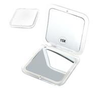 Specchio per trucco compatto ingranditore 15X da viaggio -Specchio ingranditore,8,4 cm, piccolo specchio tascabile,specchio a mano per spennare le sopraccigliaSpecchio per trucco compatto ingrandit
