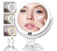 Specchio per Trucco con Luci,Specchio Ingranditore 20× da Parete Illuminato | Specchio da Toeletta a Doppia Faccia con 3 Colori di Luce e Regolazione della Luminosità, Rotazione a 360° Ricaricabile