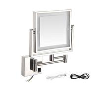 Specchio per Trucco Illuminato a Parete, Specchio a Doppia Faccia con luci quadrate 1x/3x ingrandimento da 8 Pollici LED Specchio di ingrandimento , Ottone Nickel,Plugln