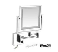 Specchio per Trucco Illuminato a Parete, Specchio a Doppia Faccia con luci quadrate 1x/3x ingrandimento da 8 Pollici LED Specchio di ingrandimento , ottoneChrome,Hardwired