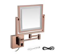 Specchio per Trucco Illuminato a Parete, Specchio a Doppia Faccia con luci quadrate 1x/3x ingrandimento da 8 Pollici LED Specchio di ingrandimento , Ottone Rose Gold,Hardwired