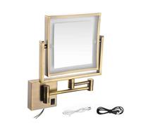 Specchio per Trucco Illuminato a Parete, Specchio a Doppia Faccia con luci quadrate 1x/3x ingrandimento da 8 Pollici LED Specchio di ingrandimento , Ottone Antique,Hardwired