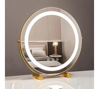 Specchio per trucco illuminato con 3 impostazioni di colore, luminosità regolabile, rotazione a 360°, controllo Smart Touch, specchio LED per camera da letto e bagno (oro, 40 cm)