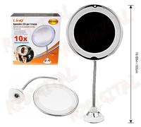 SPECCHIO per TRUCCO INGRANDIMENTO 10x VENTOSA LUCE LED FLESSIBILE ROTAZIONE 360°