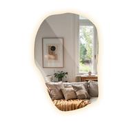 Specchio per Vestirsi 100x65 cm Illuminato con LED Luce Calda Forma Irregolare Asimmetrico Organico Senza Cornice Montaggio da Parete per Camera, Soggiorno, Corridoio, Bagno