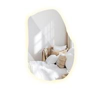 Specchio per Vestirsi 100x65 cm Senza Cornice Forma Irregolare Asimmetrico Organico con LED Luce Neutro da Parete per Make Up e Decorazione della Camera, Bagno, Soggiorno