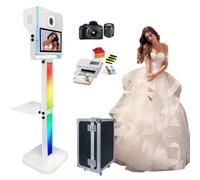 Specchio Photo Booth 15,6 pollici touch screen DSLR Selfie Photobooth macchina con luci RGB custodia da volo per feste, eventi, matrimoni (bianco + fotocamera + stampante)