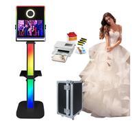 Specchio Photo Booth 15,6 pollici touch screen DSLR Selfie Photobooth macchina con luci RGB custodia da volo per feste, eventi, matrimoni (nero + stampante)