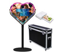 Specchio Photo Booth con APP Software Magic Selfie Station Shell Stand Photobooth Macchina Touch Screen con luce RGB e Trolley Flight Case per eventi (Nero C, macchin mini stampante)