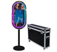 Specchio Photo Booth con APP Software Magic Selfie Station Shell Stand Photobooth Machine Touch Screen con luce RGB e Trolley Flight Case per eventi (Nero B, Photo Booth Machine)