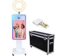 Specchio Photo Booth con schermo LCD touch screen da 21,5 pollici, mini PC integrato, luce ad anello RGB, condivisione e stampa, macchina per selfie con supporto per matrimoni, feste, eventi (cabina