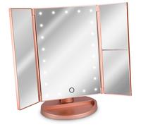 Navaris Specchio Pieghevole per Trucco a LED - Specchio cosmetico ingranditore Illuminato per Make up con specchietti ingrandimento x2 x3 - Oro Rosa