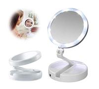 Specchio pieghevole portatile per il trucco con ingrandimento 1X/10X a LED, doppio specchio laterale, rotazione di 270°, batterie o ricarica USB