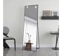 Specchio Pieno Lunghezza 162 x 53 cm, Grande Specchio da Pavimento Rettangolare da Appendere o Inclinare, Telaio in Lega di Alluminio Nero, Specchi su Piede per Soggiorno Camera