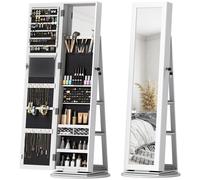 Specchio Portagioie 3 in 1 Girevole a 360° e Autoportante 55x55x161 cm in MDF Bianco