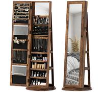 Specchio Portagioie 3 in 1 Girevole a 360° e Autoportante 55x55x161 cm in MDF Marrone Rustico