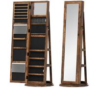 Specchio Portagioie Da Terra Girevole A 360° Con Ripiani E Chiusura A Chiave, 55x55x161 Cm, Marrone Rustico