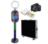 Specchio portatile da 15,6 pollici con luce ad anello, supporto per selfie e photobooth macchina touch screen con custodia per feste (nero, cabina fotografica, mini stampante)