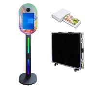 Specchio portatile da 15,6 pollici con luce RGB, supporto a specchio magico per selfie, photobooth macchina touch screen con custodia per feste (nero, cabina fotografica + mini stampante)