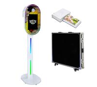 Specchio portatile da 15,6 pollici con luce RGB, supporto a specchio magico per selfie, photobooth macchina touch screen con custodia per feste (bianco, cabina fotografica + mini stampante)
