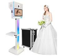 Specchio portatile per cabina fotografica da 15,6", touch screen, per selfie e DSLR, con luci RGB, mini PC integrato, tappeto rosso per feste di nozze, eventi, noleggio (colore bianco)