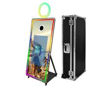 Specchio portatile per foto, specchio magico per selfie, supporto touch screen con anello luminoso e trolley per feste (nero, 65" (schermo da 32")