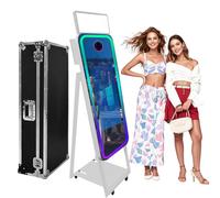 Specchio portatile per fotocamera da 101,6 cm, con touch screen DSLR Photo Booth con custodia da volo, luce RGB per matrimoni, noleggio feste aziendali (bianco, 101,6 cm)
