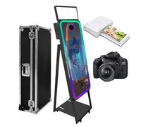 Specchio portatile per fotocamera da 101,6 cm, con touch screen DSLR Photo Booth con custodia da volo, luce RGB per noleggio di matrimoni, feste aziendali (nero, 40 pollici + fotocamera + mini
