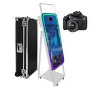 Specchio portatile per fotocamera da 101,6 cm, con touch screen DSLR Photo Booth con custodia da volo, luce RGB per noleggio di matrimoni, feste aziendali (bianco, 40 pollici + fotocamera)