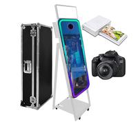 Specchio portatile per fotocamera da 101,6 cm, con touch screen DSLR Photo Booth con custodia da volo, luce RGB per noleggio di matrimoni, feste aziendali (bianco, 40 pollici + fotocamera + mini