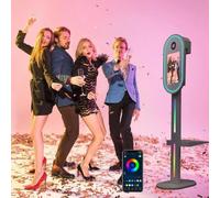 Specchio portatile Photo Booth + touch screen da 15,6 '' + mini pc (I5-8GB-256GB), selfie Photobooth Machines + luce rotonda + custodia per il volo, per feste e matrimoni, bianco