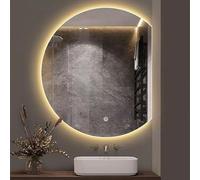 Specchio Retroilluminato LED Semicircolare, Dimmerabile a 3 Colori, Toeletta Trucco Rasatura Parrucchiere Doccia Irregolare Specchio Da Parete con Luci, Interruttore Touch(Right Cut,70*63 cm)