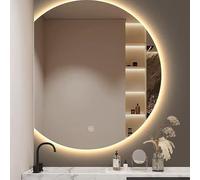 Specchio Retroilluminato LED Semicircolare, Dimmerabile a 3 Colori, Toeletta Trucco Rasatura Parrucchiere Doccia Irregolare Specchio Da Parete con Luci, Interruttore Touch(Right Cut,90*80 cm)