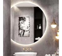 Specchio Retroilluminato LED Semicircolare, Dimmerabile a 3 Colori, Toeletta Trucco Rasatura Parrucchiere Doccia Irregolare Specchio Da Parete con Luci, Interruttore Touch(Left Cut,60*54 cm)