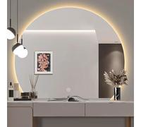 Specchio Retroilluminato LED Semicircolare, Dimmerabile a 3 Colori, Toeletta Trucco Rasatura Parrucchiere Doccia Irregolare Specchio Da Parete con Luci, Interruttore Touch(Down Cut,80*72 cm)