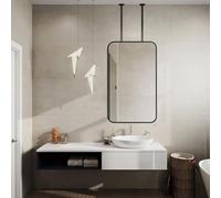 Specchio rettangolare con cornice in metallo nero per bagno Vanity Decorazione da parete personalizzabile con doppio braccio - Specchio creativo da appendere (dimensioni: 50 cm x 70 cm)