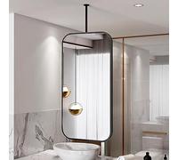 Specchio rettangolare da soffitto con barra sospesa in metallo, specchio decorativo galleggiante per bagno, elegante cornice in metallo nero, decorazione moderna per la casa