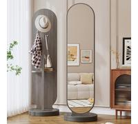 Specchio Rotante A 360° A Figura Intera con Appendiabiti, Specchio da Pavimento in Legno Massello 2 in 1 Specchi Lunghi per Camera da Letto, Soggiorno