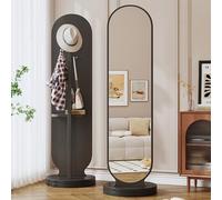 Specchio Rotante A 360° A Figura Intera con Appendiabiti, Specchio da Pavimento in Legno Massello 2 in 1 Specchi Lunghi per Camera da Letto, Soggiorno
