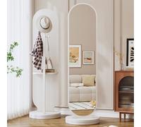 Specchio Rotante A 360° A Figura Intera con Appendiabiti, Specchio da Pavimento in Legno Massello 2 in 1 Specchi Lunghi per Camera da Letto, Soggiorno