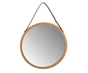 Specchio rotondo da appendere Spirella Adel con cinghie, cornice in bambù, moderno, corridoio, bagno e toilette per gli ospiti, diametro: 40 cm, naturale