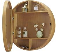 Specchio rotondo da bagno Armadietto specchio da parete rotondo intelligente a LED per trucco Design in legno massello Elegante decorazione per il bagno Soluzione di illuminazione moderna