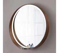 Specchio rotondo da bagno con LED da 50 cm, con cornice in legno di noce, specchio rotondo vintage per soggiorno, corridoio, camera da letto, grande specchio per il trucco, decorazione per la casa