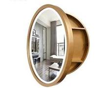 Specchio rotondo da bagno con specchio intelligente illuminato a LED, in legno massello, design a parete per bagno, elegante e funzionale, specchio rotondo da bagno